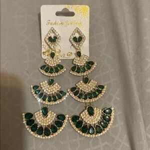 Elegant Green and Gold Statement Earrings
